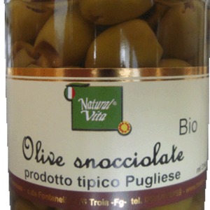 Olive snocciolate in Salamoia " verdi " Bio (peso sgocciolato gr 150)